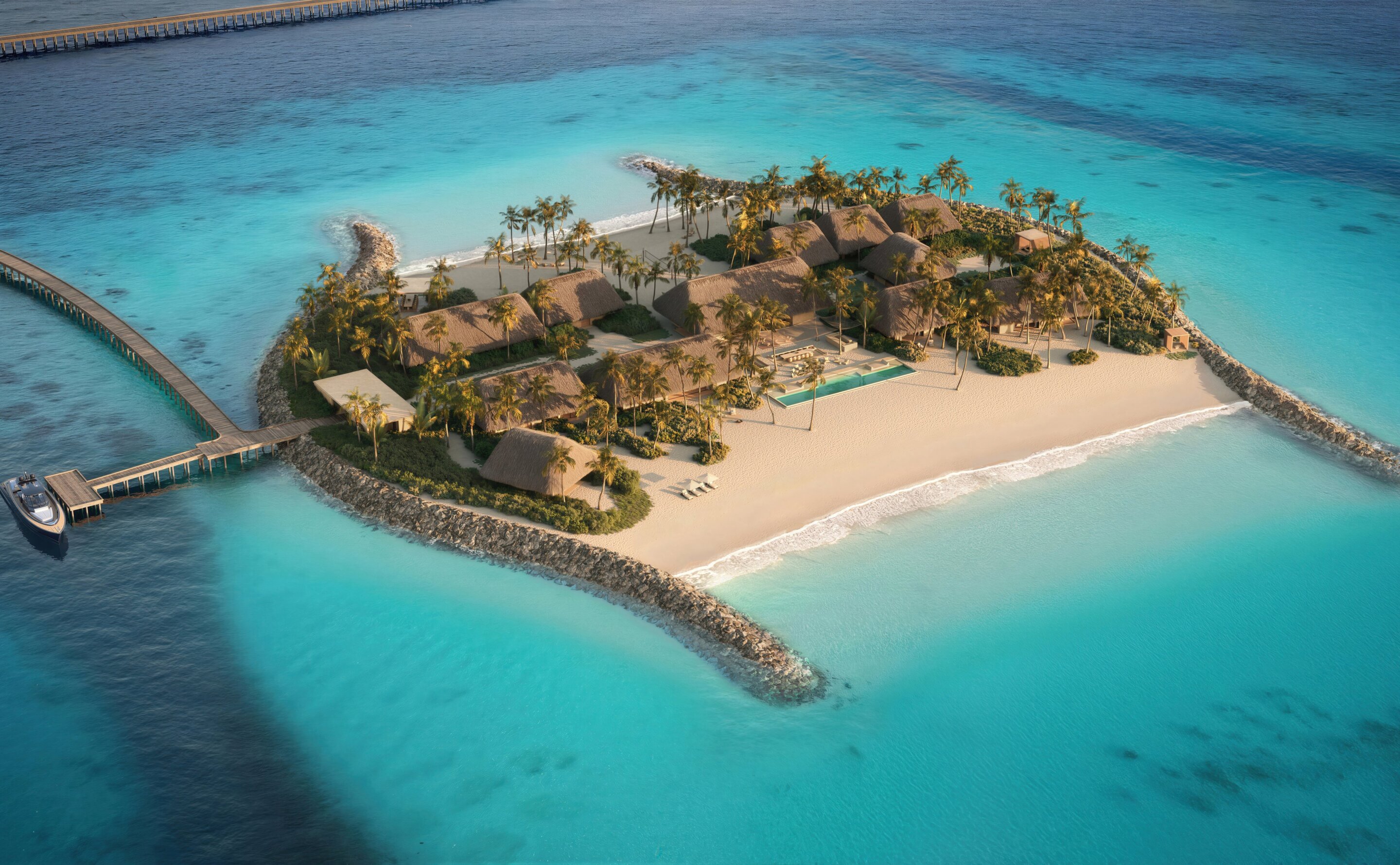 Amanolu – offizielle Visualisierung einer privaten Inselresidenz mit Lagune