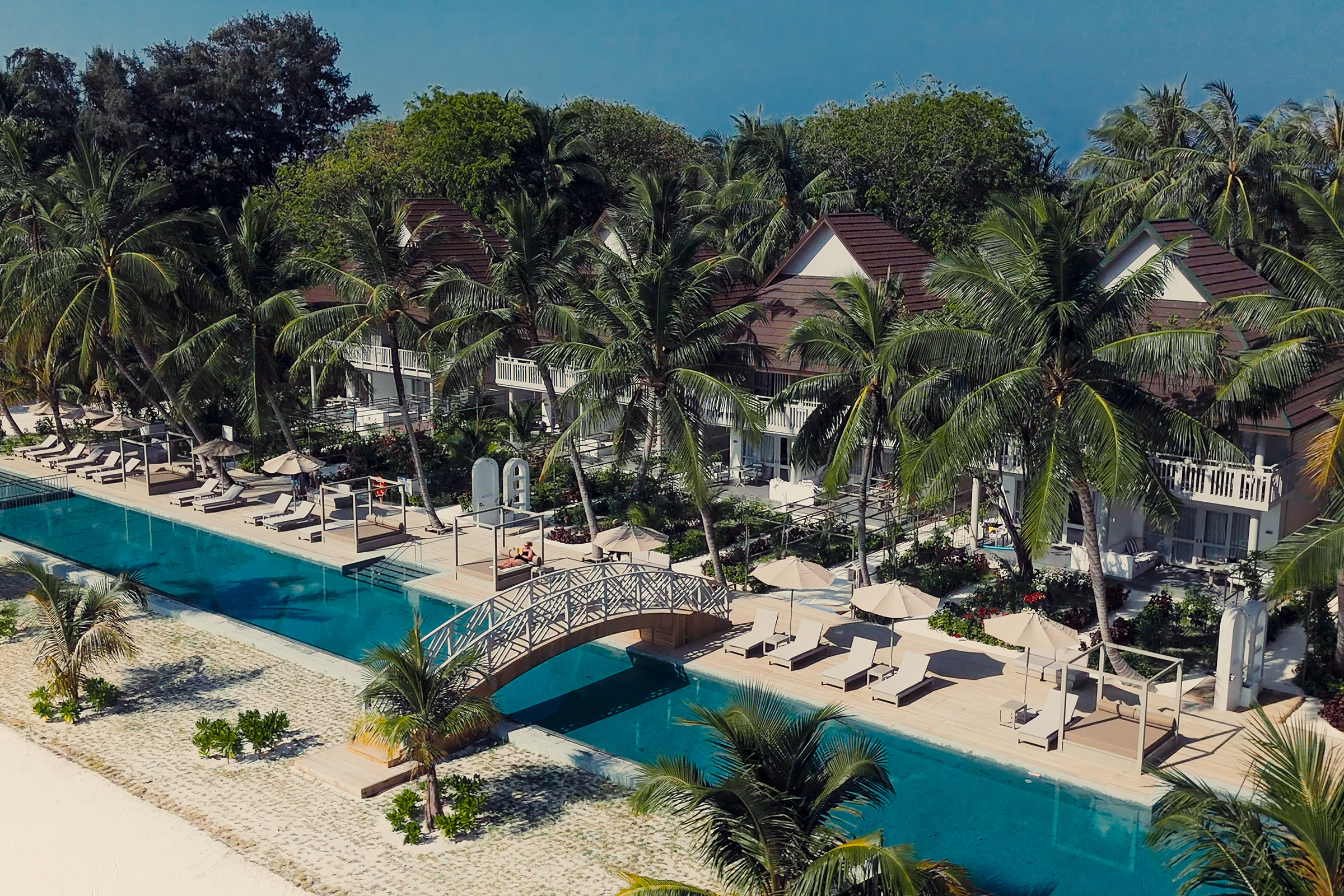 Poollandschaft unter Kokospalmen