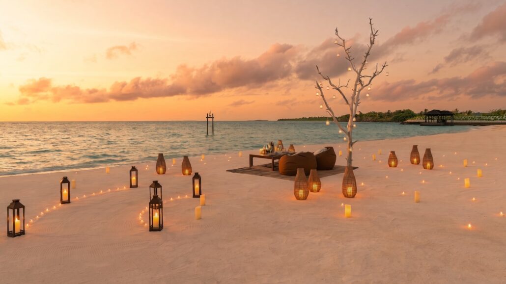 Abendessen am Meer und Strand