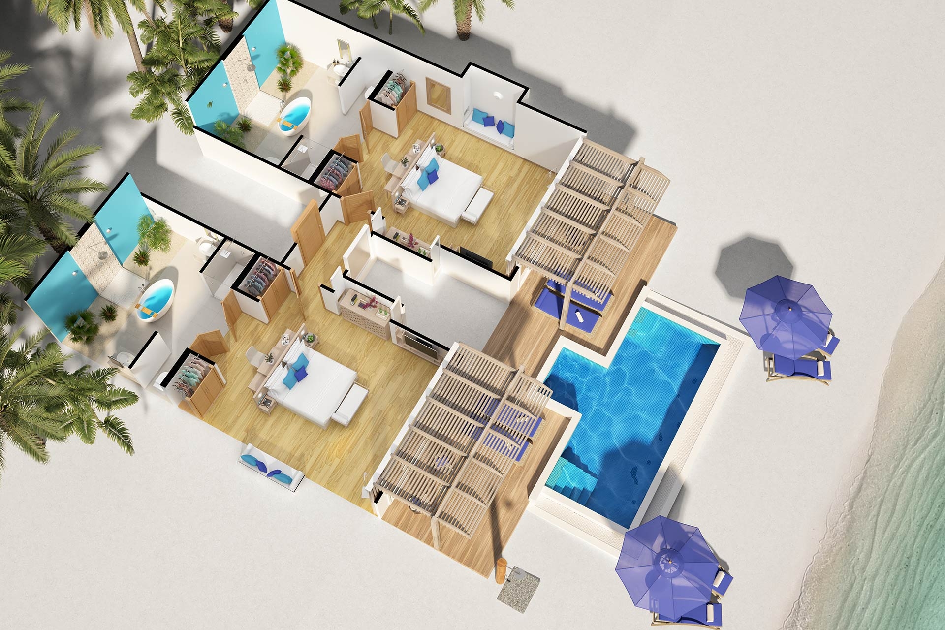 Familien-Strandvilla mit zwei Schlafzimmern und Pool - Bild 2