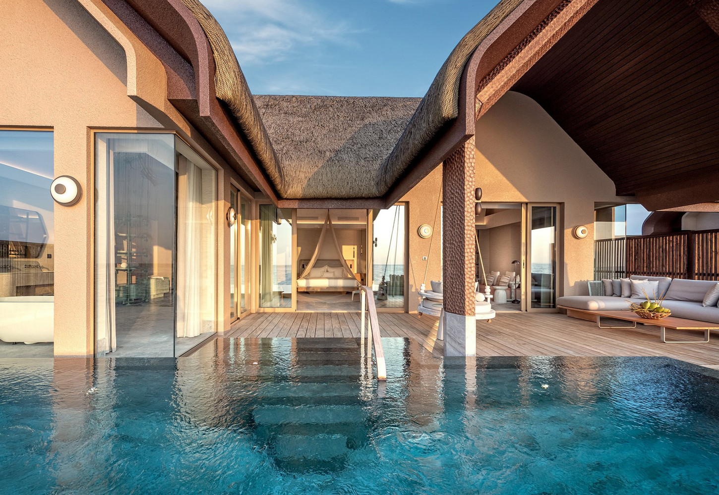 Große Ozean-Poolvilla in Sonnenuntergangslage - Bild 1