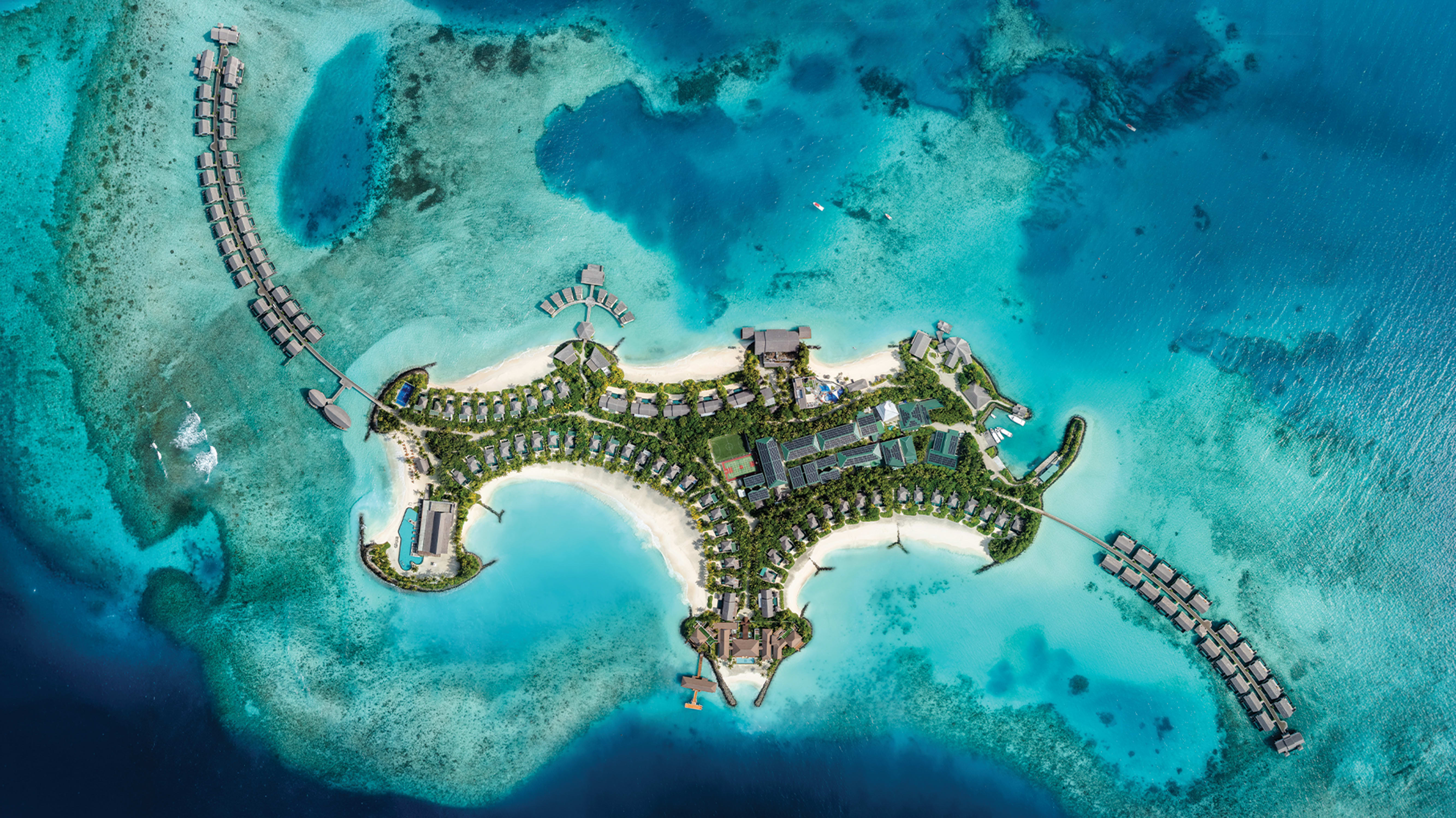 Luftaufnahme des Hilton Maldives Amingiri Resort & Spa